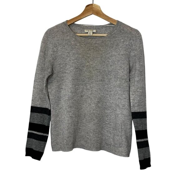 Deane & White Gray Cashmere Black Striped Sleeves Women's Sweater Size S - Picture 1 of 7